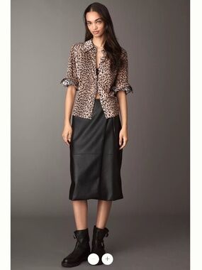 Anthropologie Maeve Black Faux Leather Wrap Skirt
